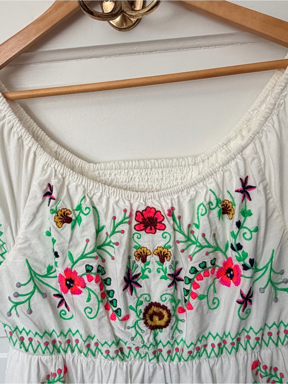 Anthropologie White Maxi Dress with Multicolor Floral Embroidery - Picture 3 of 8